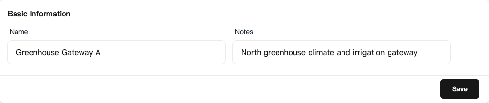 Device name and notes settings