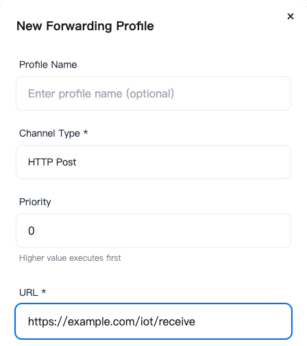 HTTP POST profile type, priority, and destination