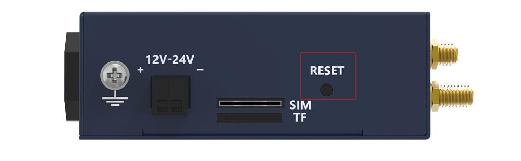 Top panel showing the RESET button, power input, and card slots