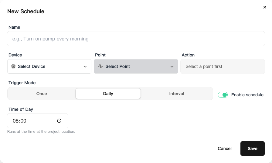 Create a scheduled control action